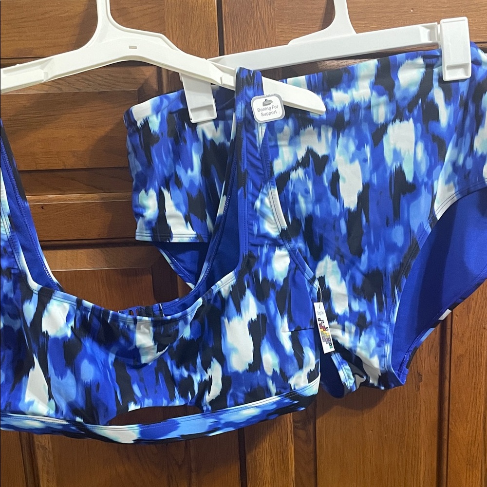 Blue Abstract Print Bikini Set Sz. 16/18 Xlg New w tags